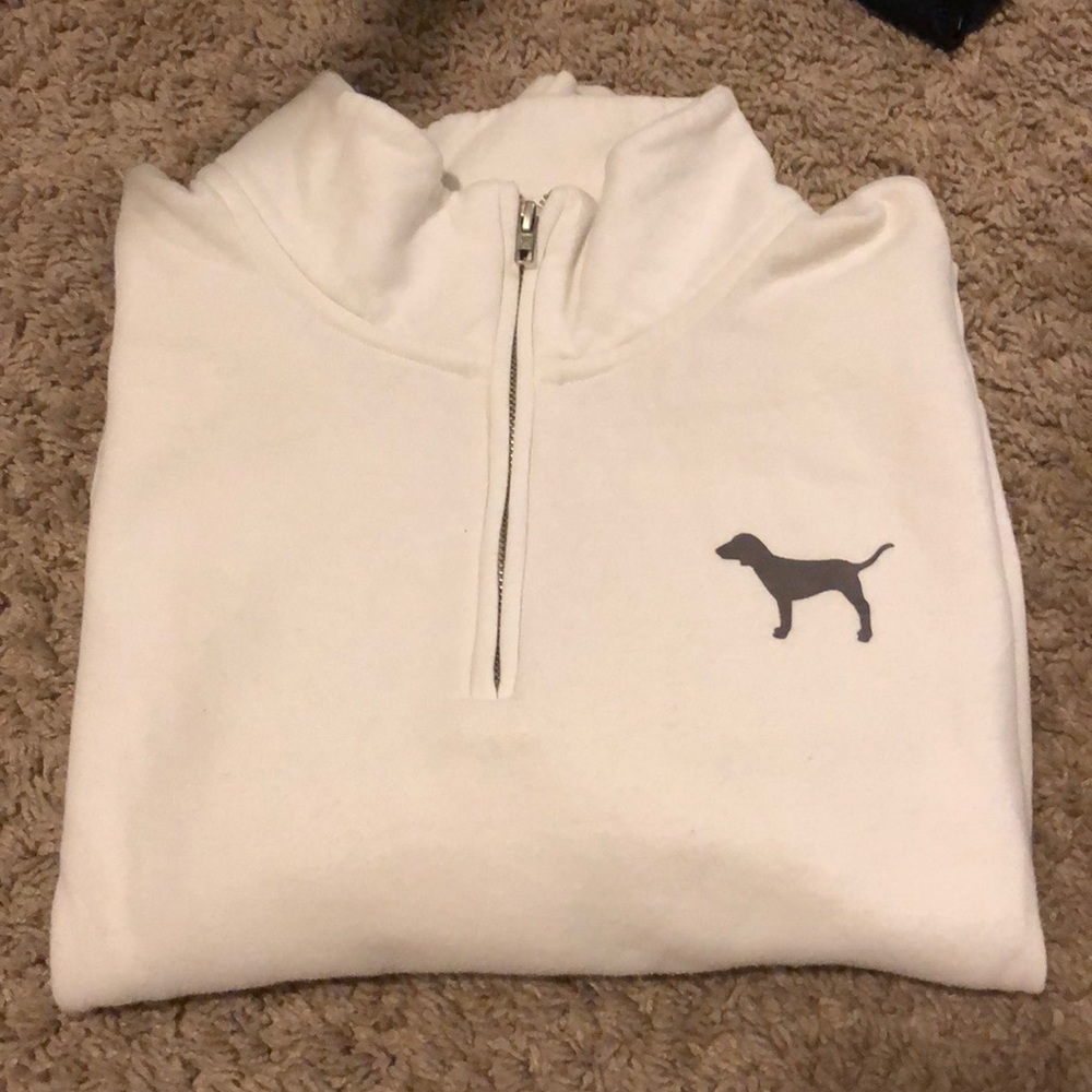 Half zip, cream and grey pull over PINK hoodie